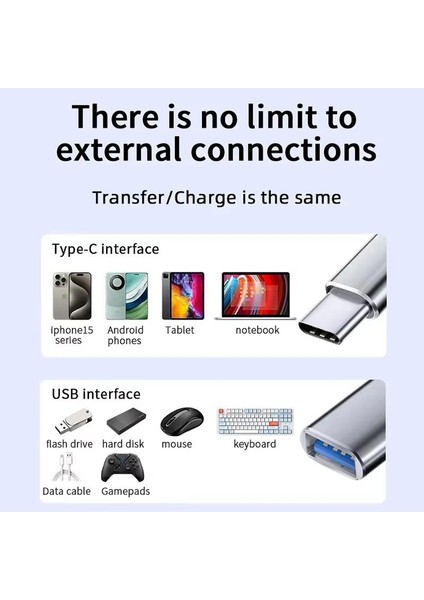 GA90 Type-C To USB 3.0 5gbps Hız Otg Adaptör Alüminyum Kasa Örgü Kablo I-Phone 15 ve Üstü modelleri