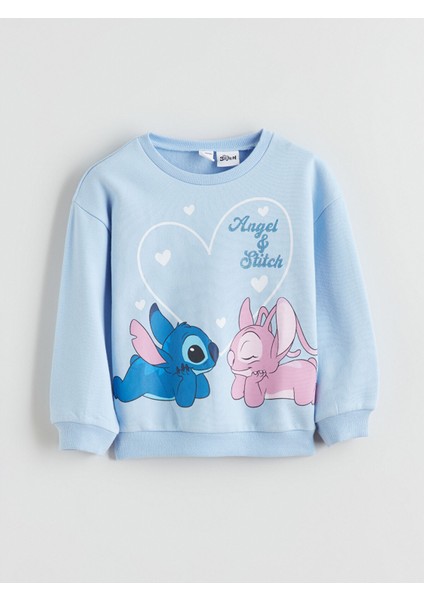 Yeni Sezon Angel ve Stitch Baskılı Kız Çocuk Kalın Sweatshirt