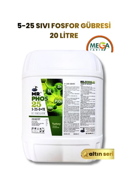 Ordu Mega Tarım Sıvı Fosfor Gübresi 5-25-0 Içerikli Mr. Phos Gübre Verim Gübresi 20 Litre