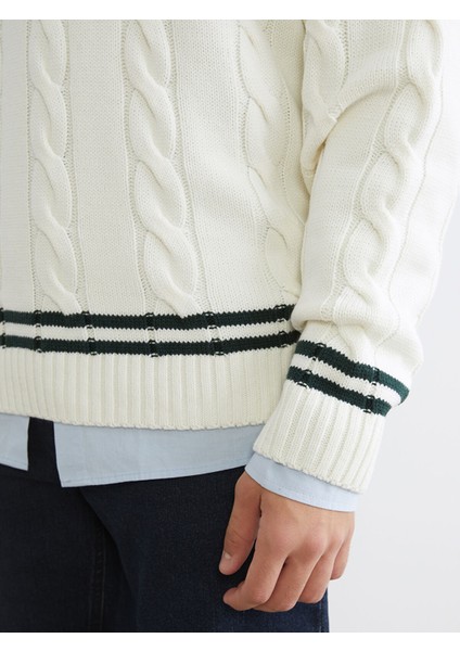 Yeni Sezon Fermuarlı Dik Yaka Çizgili Erkek Triko Kazak modelleri