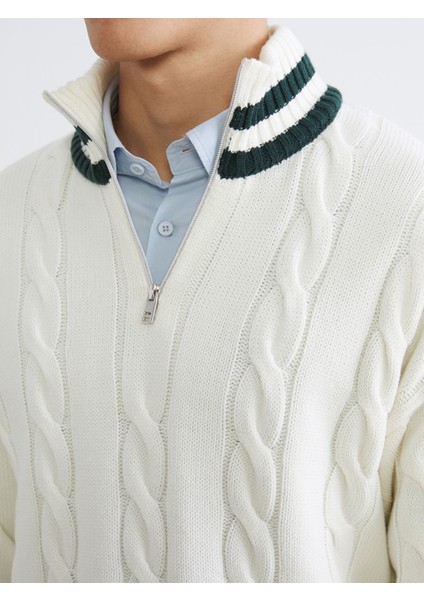 Yeni Sezon Fermuarlı Dik Yaka Çizgili Erkek Triko Kazak fırsatları