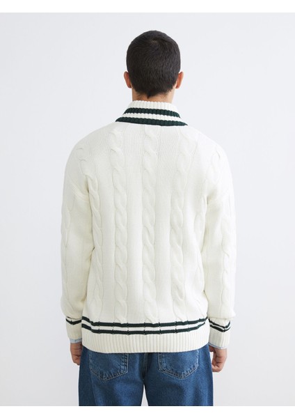 Yeni Sezon Fermuarlı Dik Yaka Çizgili Erkek Triko Kazak indirimleri