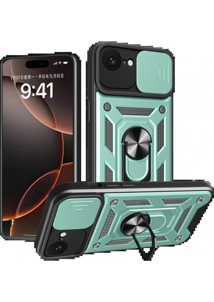 iPhone 16E Kılıf Pars Lens Yüzüklü Silikon - Yeşil