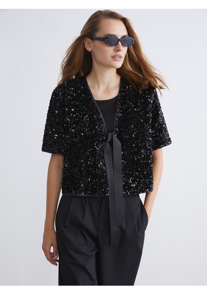 Yeni Sezon V Yaka Payetli Bluz