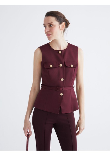 Yeni Sezon Bisiklet Yaka Beli Kemerli Kadın Yelek