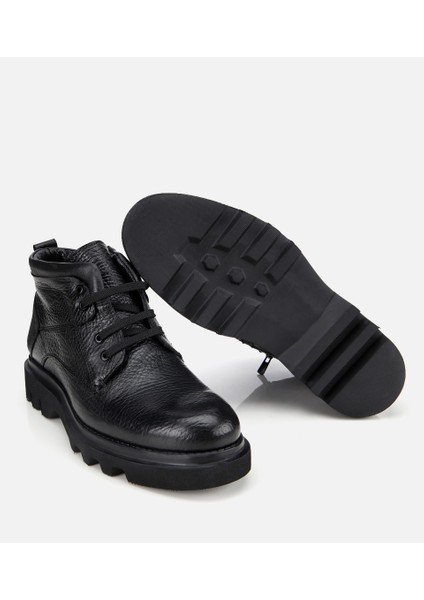 02BOH284780A100 ERKEK Deri Siyah Bağcıklı Kalın Tabanlı Casual Bot
