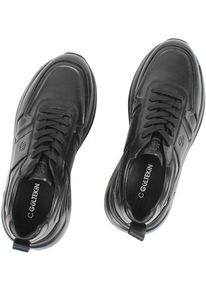 Erkek Siyah Kalın Tabanlı Deri Sneaker