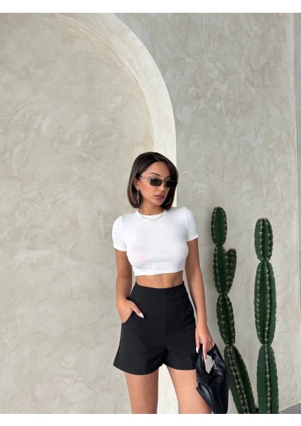 Yzlal Yüksek Bel Parçalı Double Kumaş Şort S25312 Siyah (Beden: L) indirimleri