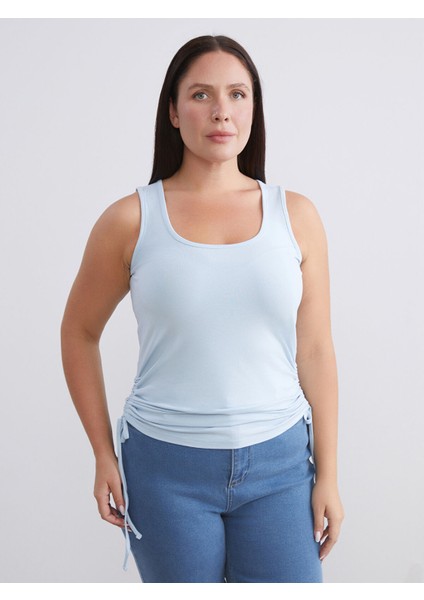 Yeni Sezon Büyük Beden Kare Yaka Büzgülü Kadın Atlet 2'li fiyatları