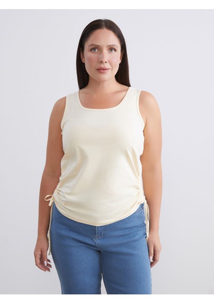 Yeni Sezon Büyük Beden Kare Yaka Büzgülü Kadın Atlet 2'li modelleri