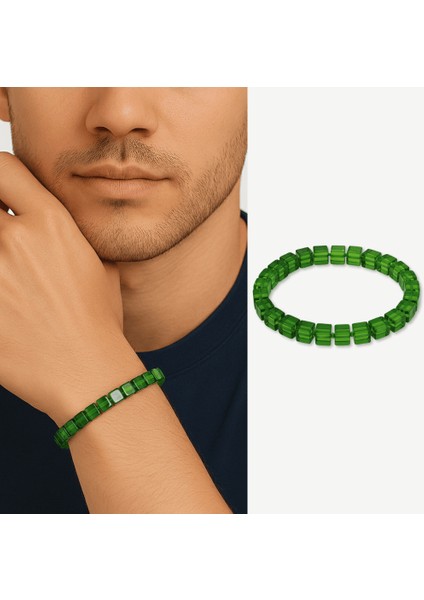 Zümrüt Yeşili Küp Kesim Doğal Damla Kehribar Erkek Bileklik modelleri