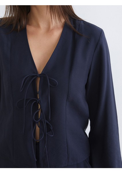 Yeni Sezon V Yaka Bağlamalı Bluz modelleri