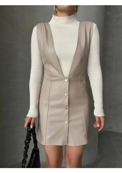 Yzlal Deri Jile Elbise Bej W24796 (Beden: M) fırsatları