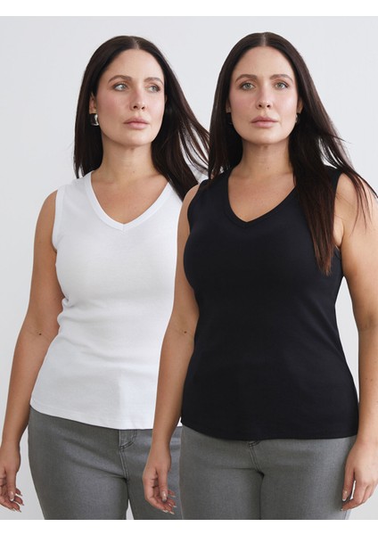 Yeni Sezon Büyük Beden V Yaka Kadın Atlet 2'li