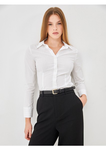 Yeni Sezon Çizgili Poplin Kadın Gömlek