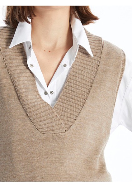 Yeni Sezon Kadın V Yaka Düz Triko Süveter modelleri