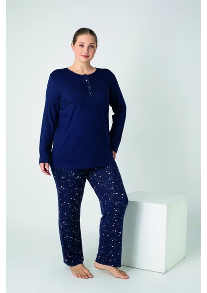 Kadın Battal Viskon Patlı Uzunkol Pijama Takım C840-905