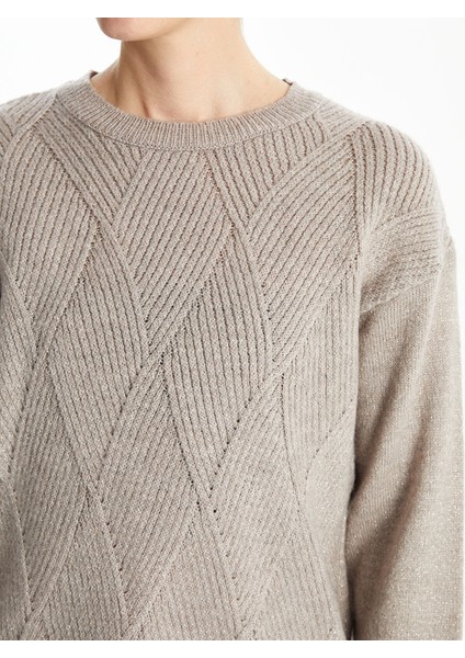 Yeni Sezon Bisiklet Yaka Kendinden Desenli Kadın Triko Kazak modelleri