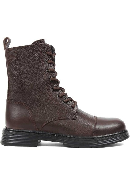 Erkek Kahverengi Bağcıklı Fermuarlı Deri Bot