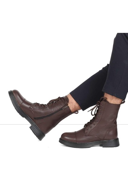 Erkek Kahverengi Bağcıklı Fermuarlı Deri Bot fiyatları