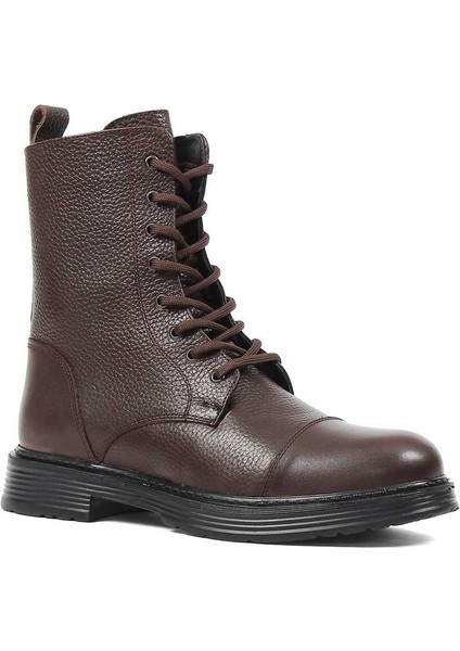 Erkek Kahverengi Bağcıklı Fermuarlı Deri Bot modelleri