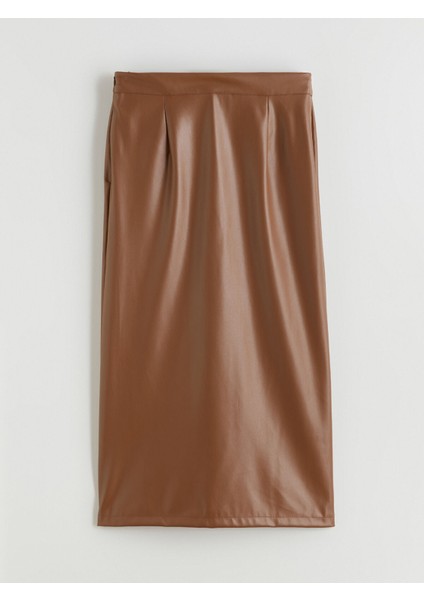 Yeni Sezon Beli Fermuarlı Deri Görünümlü Kalem Etek