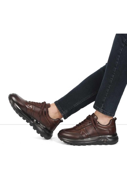 Erkek Kahverengi Kalın Tabanlı Deri Sneaker fiyatları