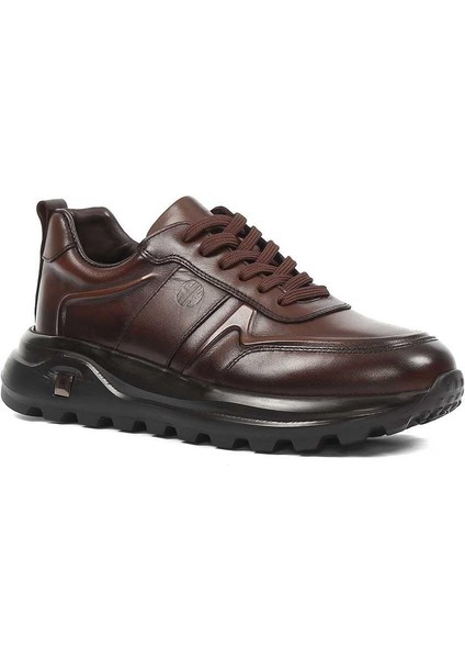 Erkek Kahverengi Kalın Tabanlı Deri Sneaker modelleri