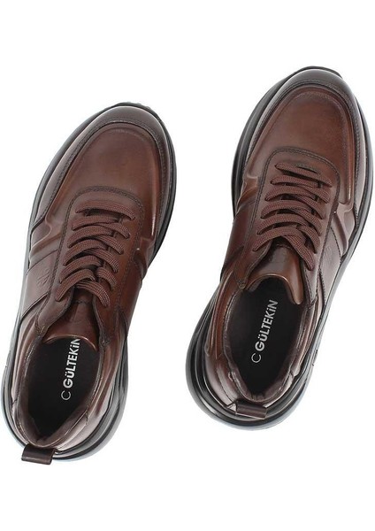 Erkek Kahverengi Kalın Tabanlı Deri Sneaker
