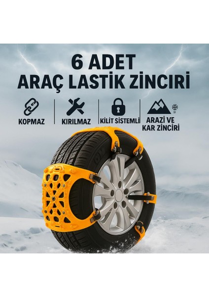 Tüm Araçlara Uyumlu Güvenlik Kilitli 6 Adet Araç Lastik Kar Zinciri Araç Oto Lastik Kar Anripatinaj Aparatı