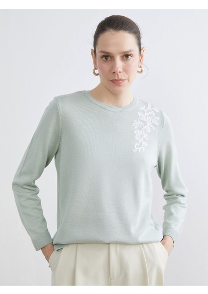 Yeni Sezon Bisiklet Yaka Taşlı Kadın Triko Kazak