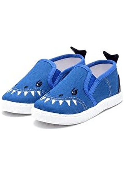 Mavi Keten Erkek Çocuk Ayakkabısı Düz Taban ve Kuyruklu Tasarım 22 Numara