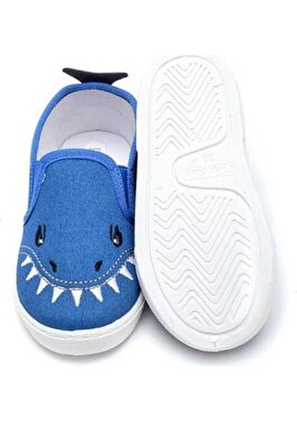 Mavi Keten Erkek Çocuk Ayakkabısı Düz Taban ve Kuyruklu Tasarım 22 Numara