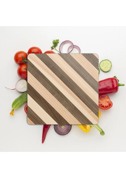 Cam Kesme Tahtası ve Sunumluk Kare Karışık Ahşap Desenli 30X30 cm modelleri