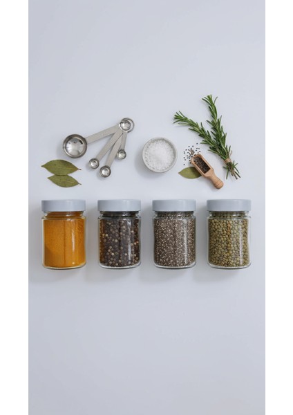 Zuri 4’lü Gri Kapaklı Cam Kavanoz Seti – 350 cc