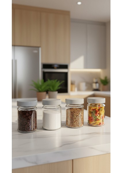 Zuri 4’lü Gri Kapaklı Cam Kavanoz Seti – 350 cc modelleri