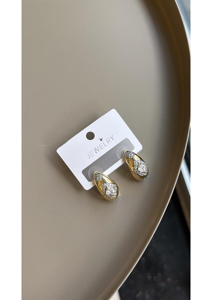 Taşlı Damla Küpe - Altın