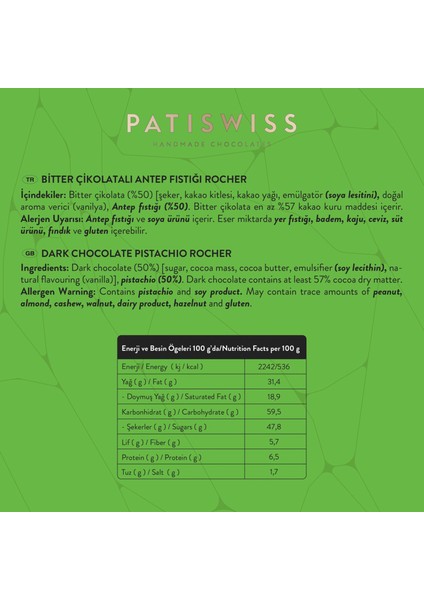 Rocher Bitter Çikolatalı Antep Fıstıklı 80g