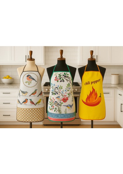 3'lü Avantajlı Mutfak Önlüğü Sıvı Geçirmez Dijital Baskılı Önlük