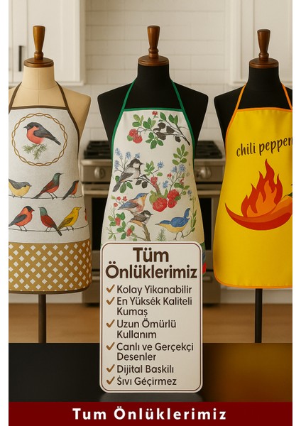 3'lü Avantajlı Mutfak Önlüğü Sıvı Geçirmez Dijital Baskılı Önlük modelleri