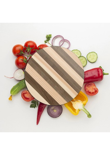 Cam Kesme Tahtası ve Sunumluk Yuvarlak Karışık Ahşap Desenli 30X30 cm modelleri