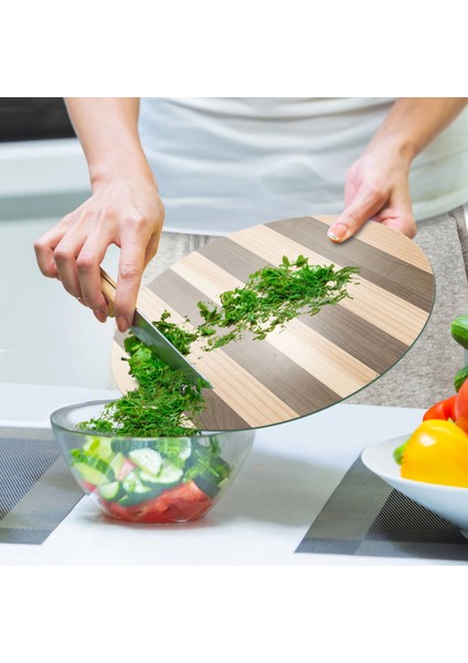 Cam Kesme Tahtası ve Sunumluk Yuvarlak Karışık Ahşap Desenli 30X30 cm indirimleri