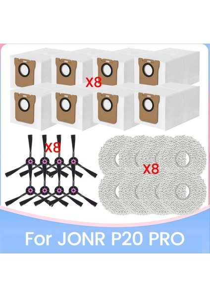 Jonr P20 Pro Robot Süpürge Yedek Aksesuarları Için 24 Adet Yan Fırça Paspas Bezi Toz Torbaları Ev Temizliği (Yurt Dışından)