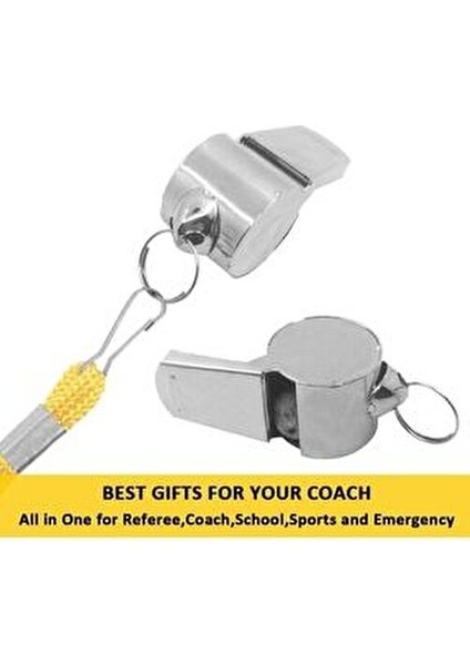 Kaliteli Düdük Seti 5 Adet Sarı İpli Paslanmaz Çelik Hakem Düdüğü