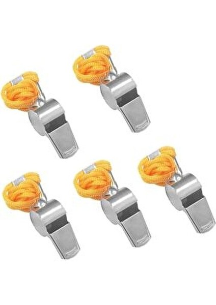 Kaliteli Düdük Seti 5 Adet Sarı İpli Paslanmaz Çelik Hakem Düdüğü