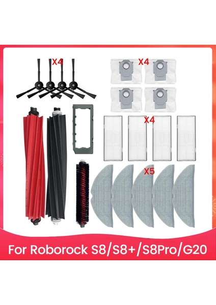 Roborock S8 S8+ S8PRO G20 Elektrikli Süpürge Aksesuarları Yedek Parçaları Için 21 Adet Fırça Paspas Bezi Toz Torbası ve Filtre Seti (Yurt Dışından)