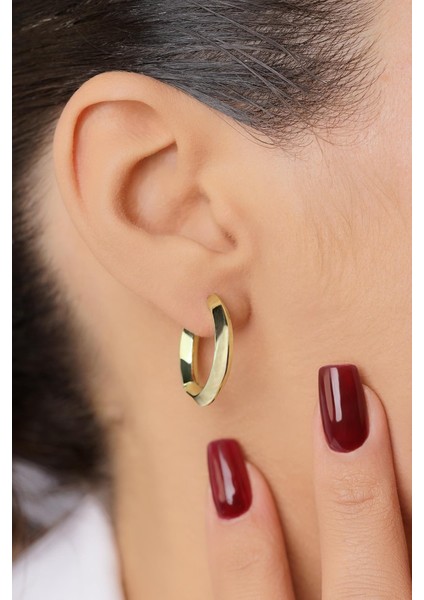 14 Ayar Altın Simetrik Kesim Halka Küpe modelleri