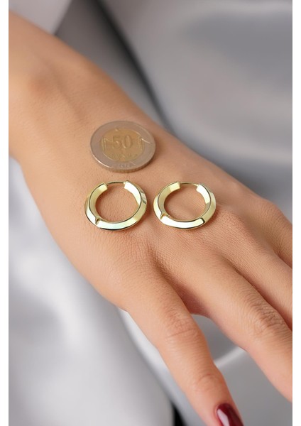 14 Ayar Altın Simetrik Kesim Halka Küpe fırsatları