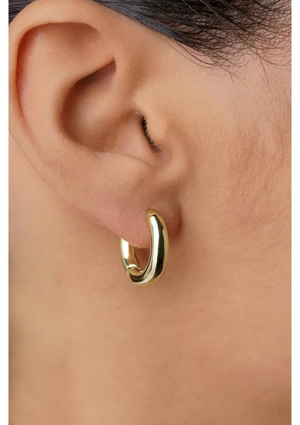 14 Ayar Altın Düz Silindir Halka Küpe