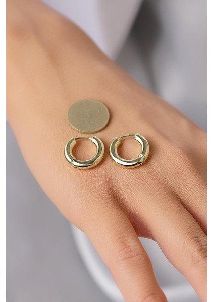 14 Ayar Altın Düz Silindir Halka Küpe modelleri